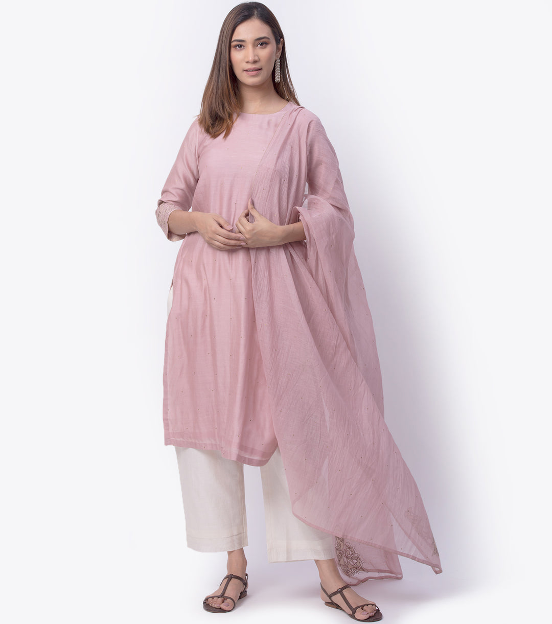 Blush Pink Embroidered Chnaderi Kurta