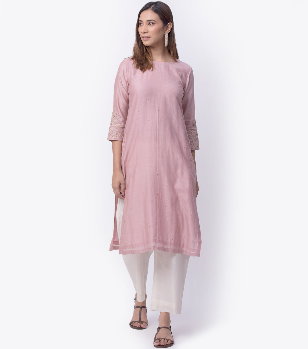 Blush Pink Embroidered Chnaderi Kurta