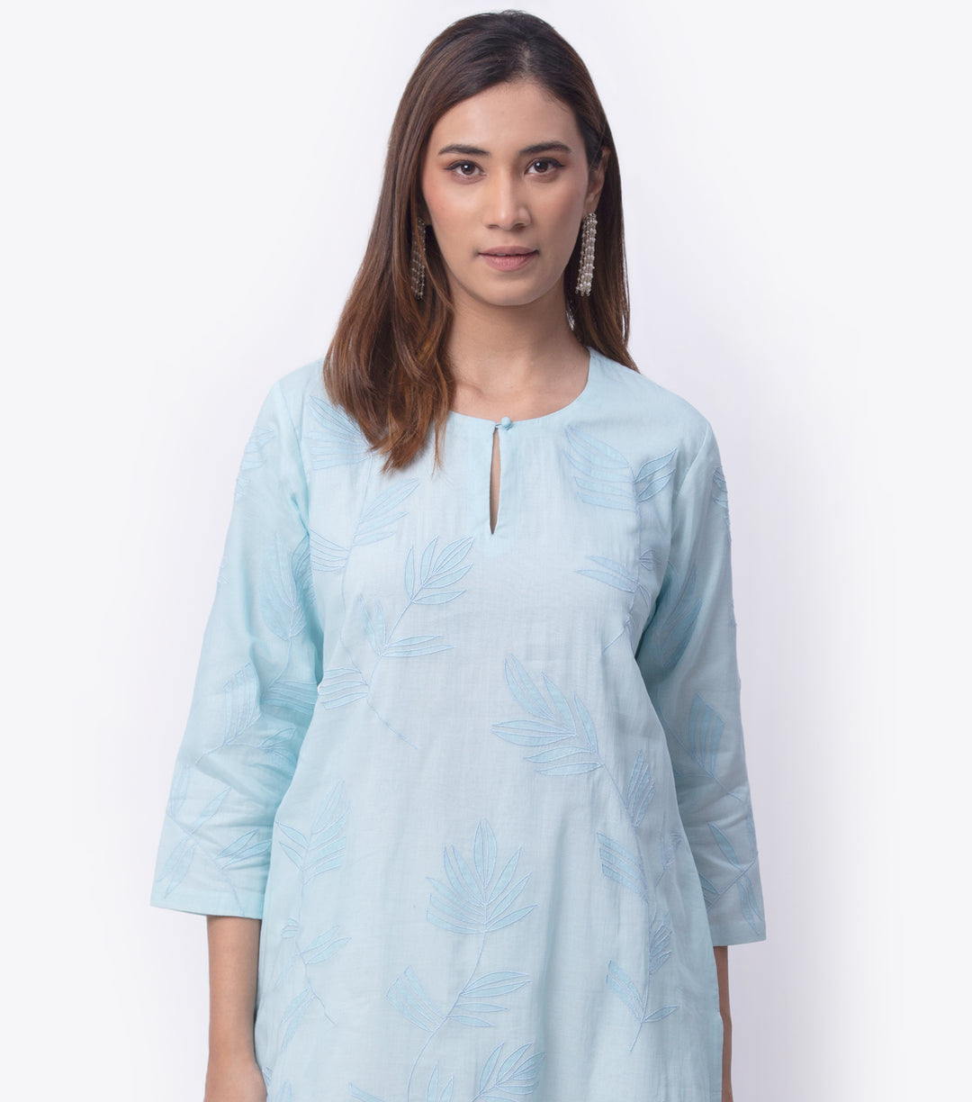 Sky Blue Embroidered Cotton Kurta & Dupatta Set