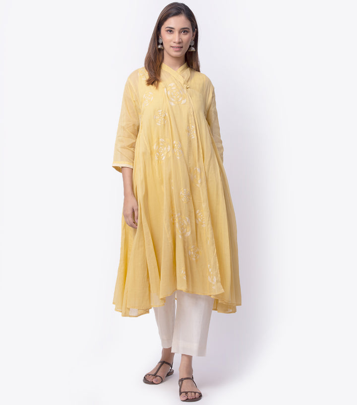 Yellow Embroidered Cotton Choga