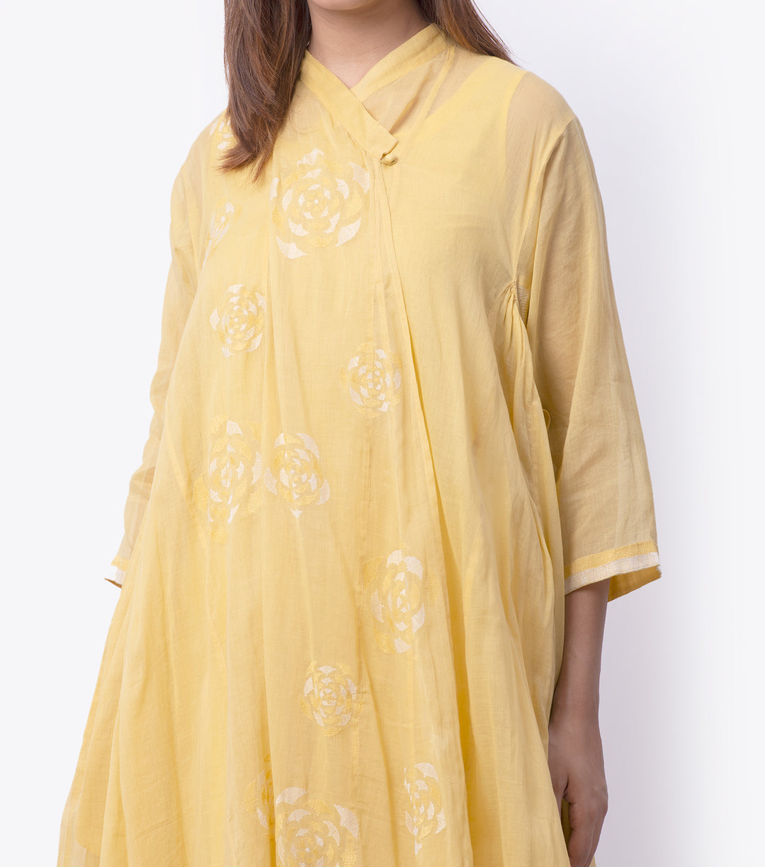 Yellow Embroidered Cotton Choga