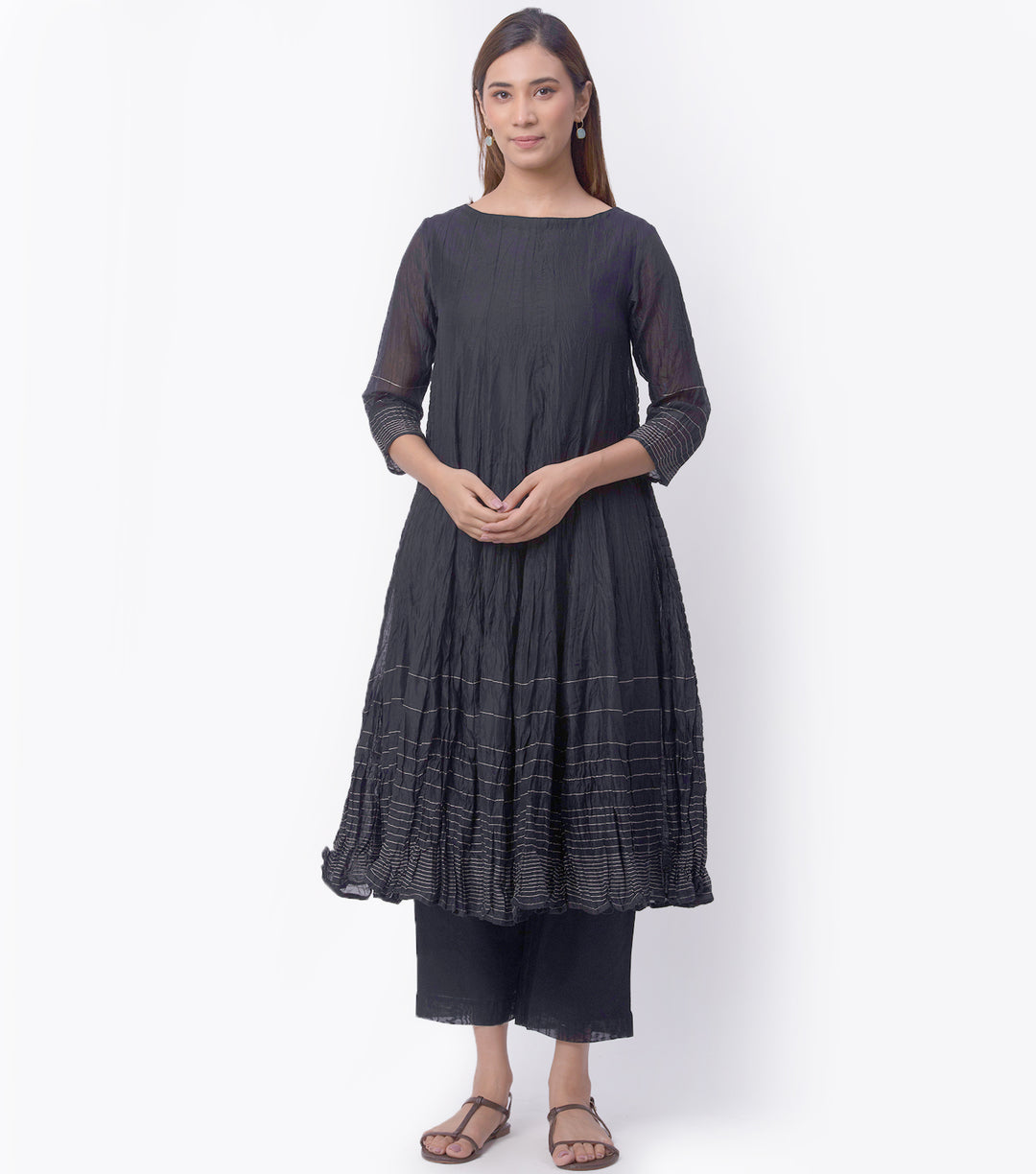 Black Chanderi A-Line Kurta Set