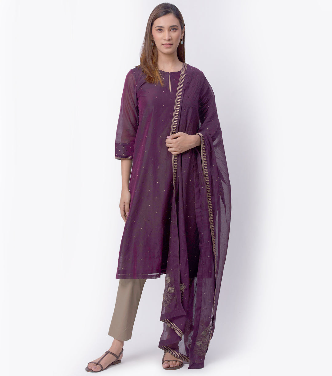 Plum Chanderi Kurta & Dupatta Set