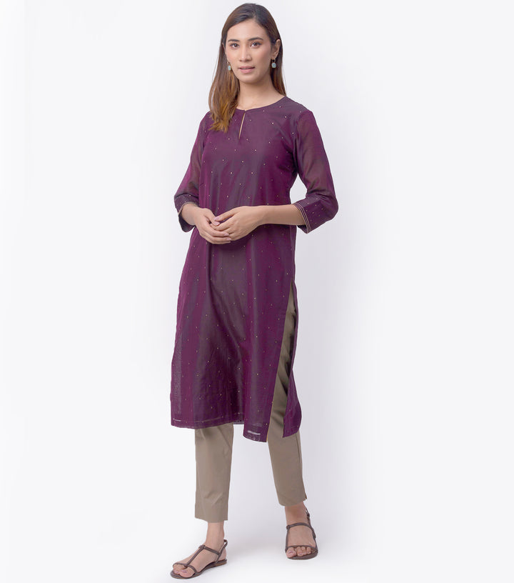 Plum Chanderi Kurta & Dupatta Set