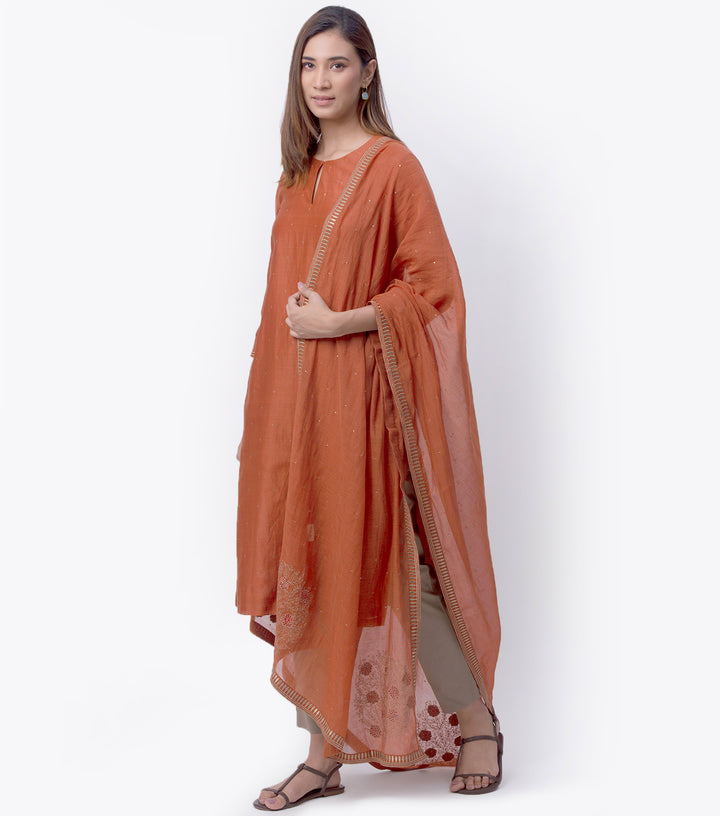 Rust Chanderi Kurta & Dupatta Set