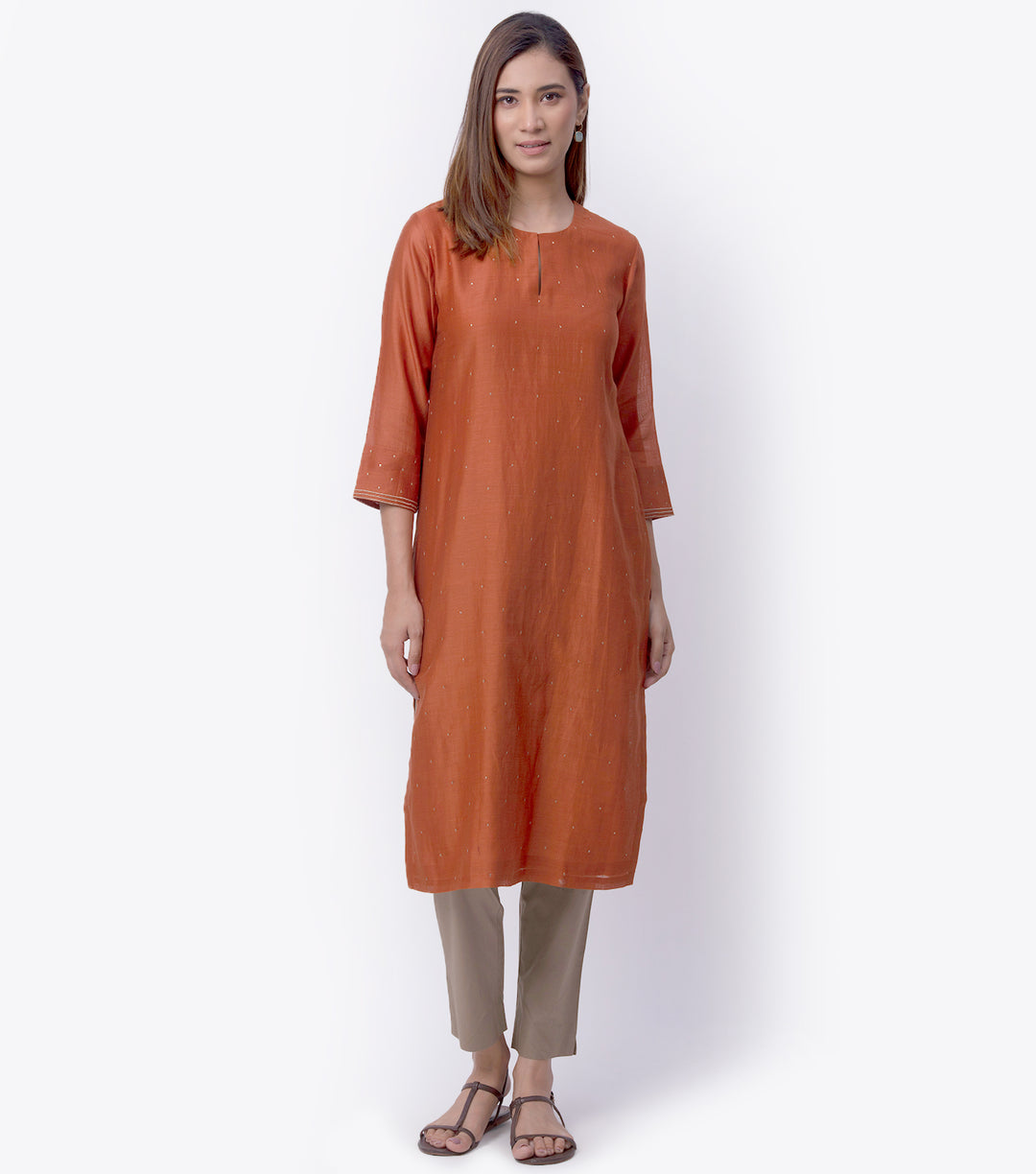 Rust Chanderi Kurta & Dupatta Set