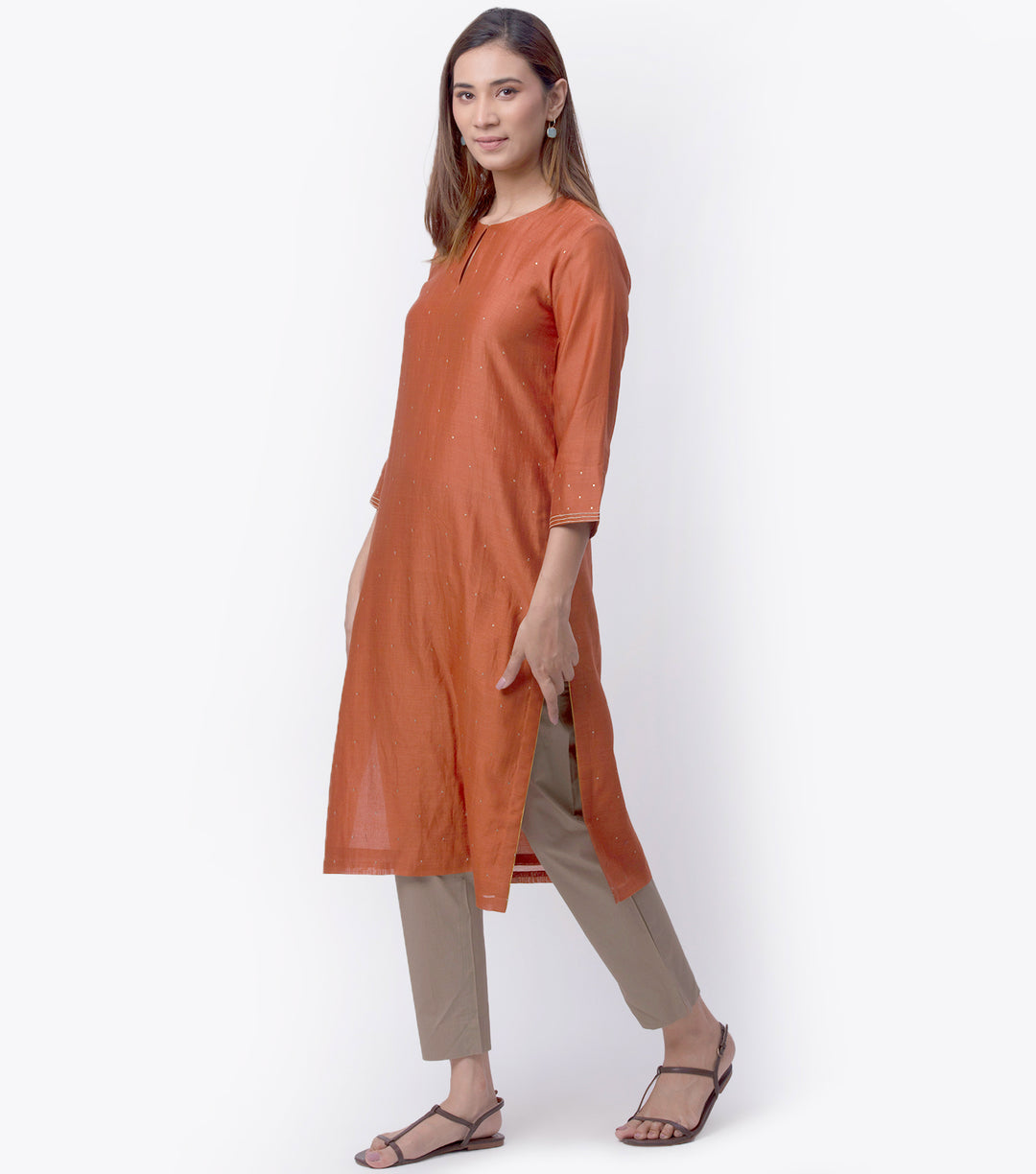 Rust Chanderi Kurta & Dupatta Set