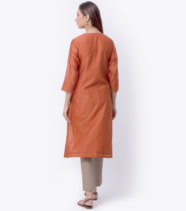 Rust Chanderi Kurta & Dupatta Set