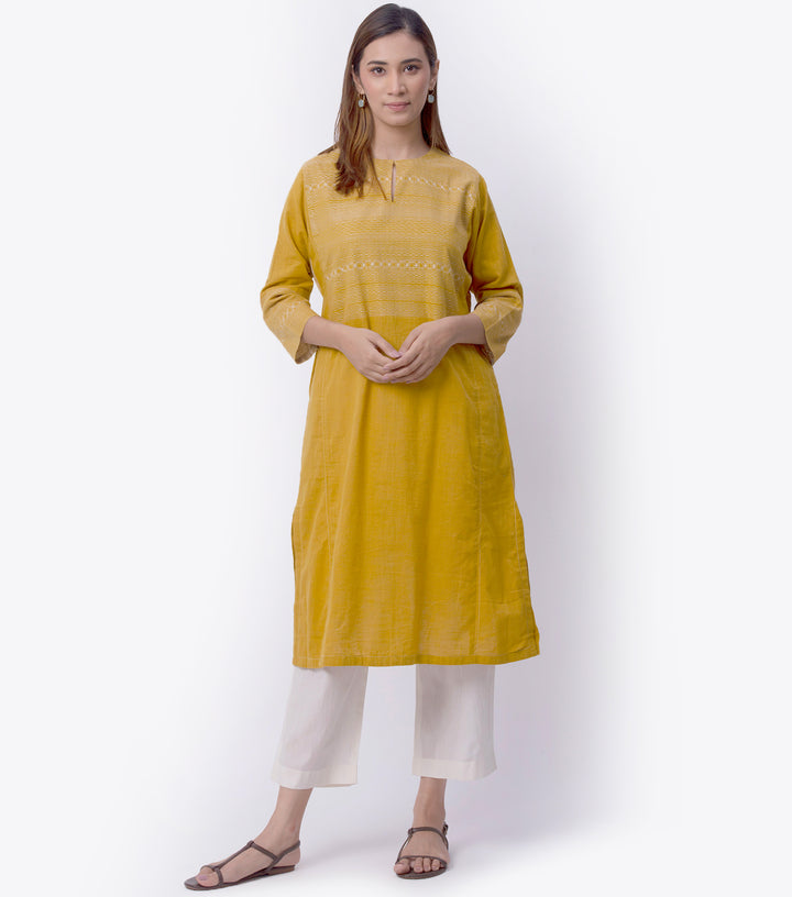 Mustard Cotton Linen Kurta