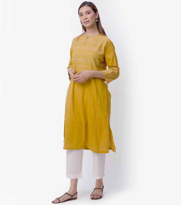 Mustard Cotton Linen Kurta