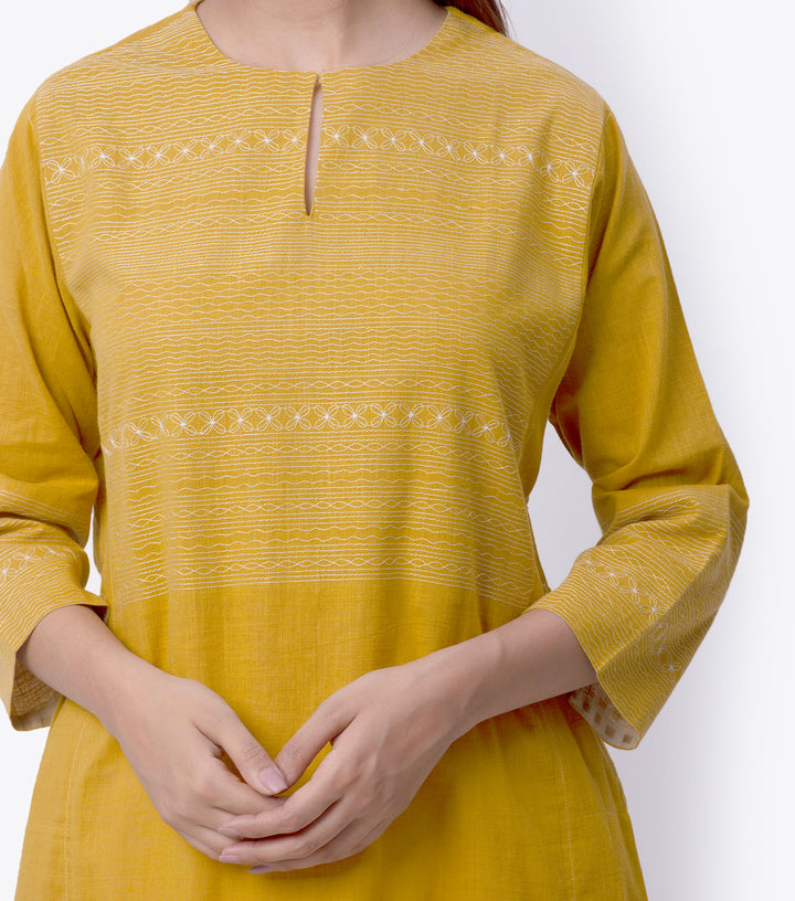 Mustard Cotton Linen Kurta