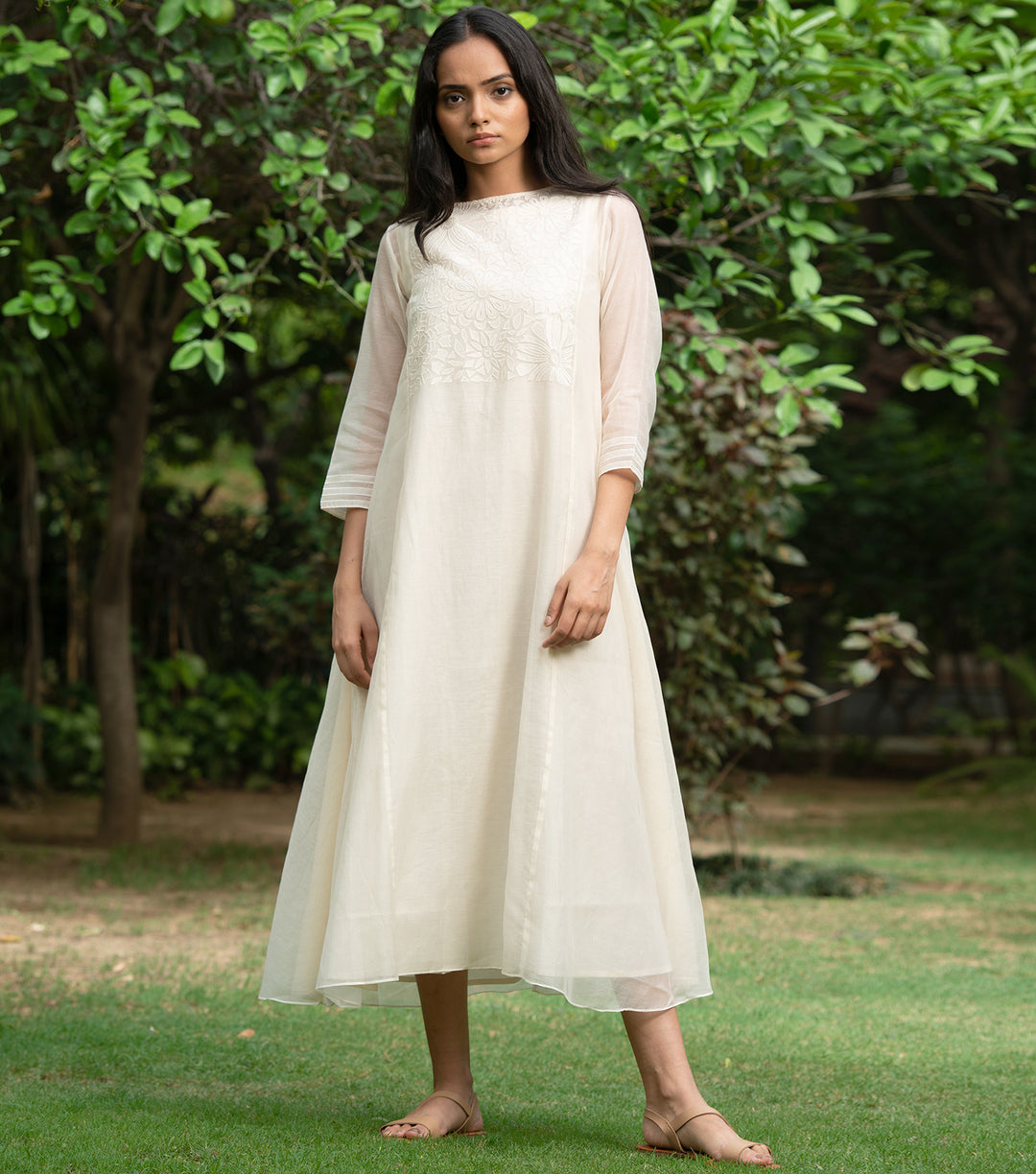 Natural Cotton Silk Applique Kurta