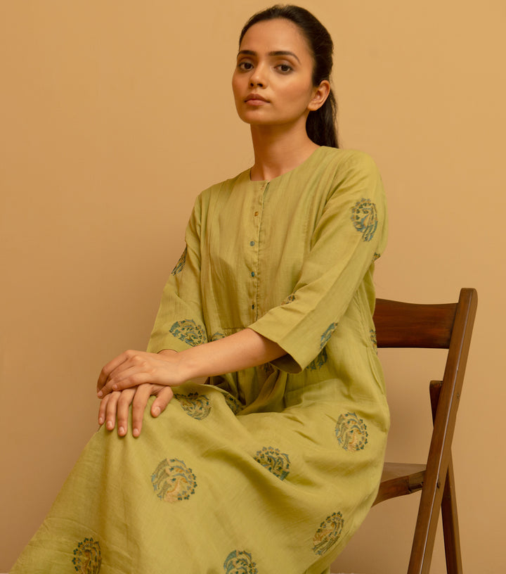 Green embroidered cotton dress