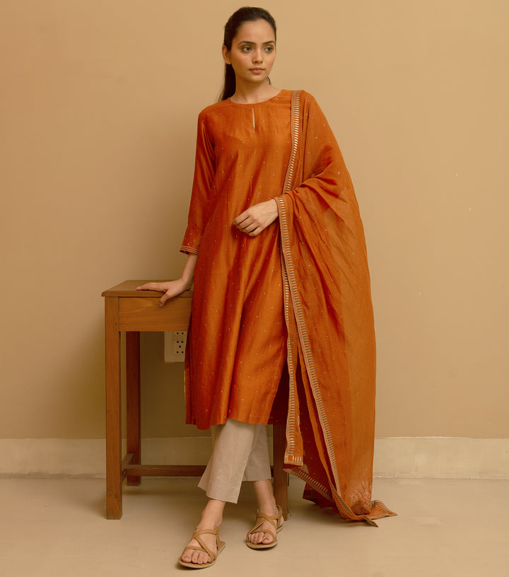 Rust Chanderi Kurta & Dupatta Set