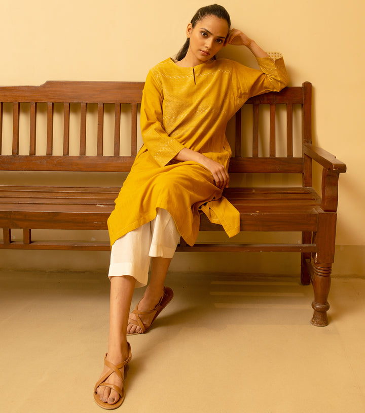 Mustard Cotton Linen Kurta