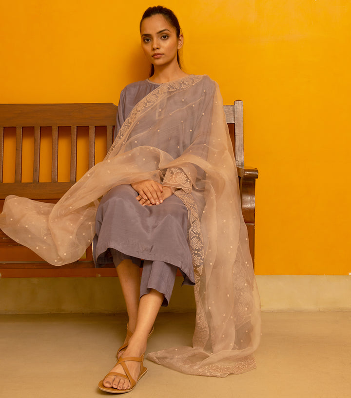 Mauve Modal Silk Kurta & Cotton Pants Set