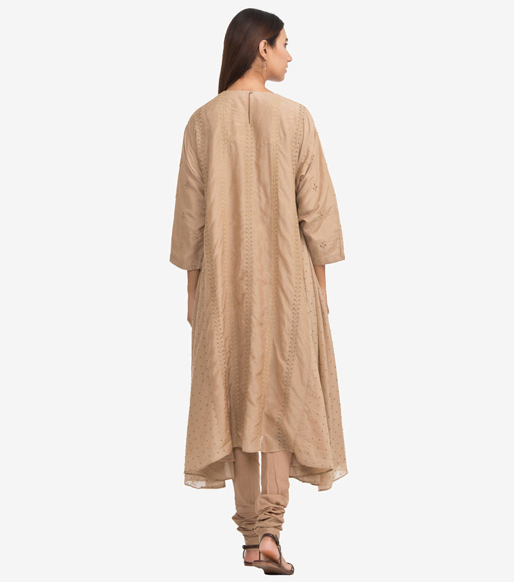 Beige Cotton Silk Embroidered Kurta