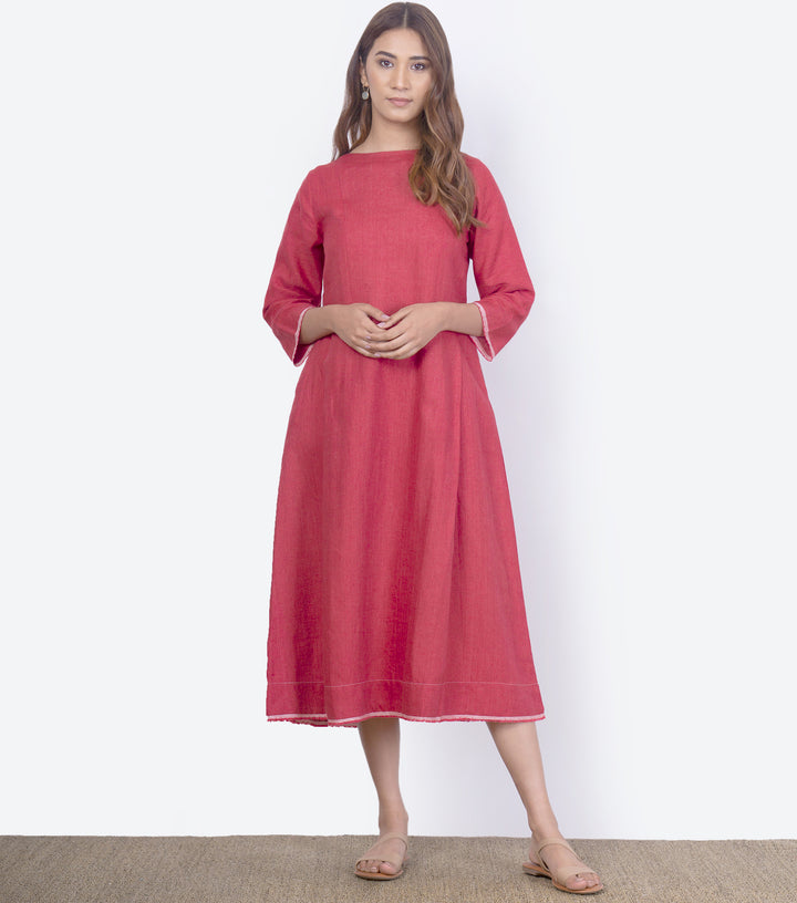 Red linen soild dress