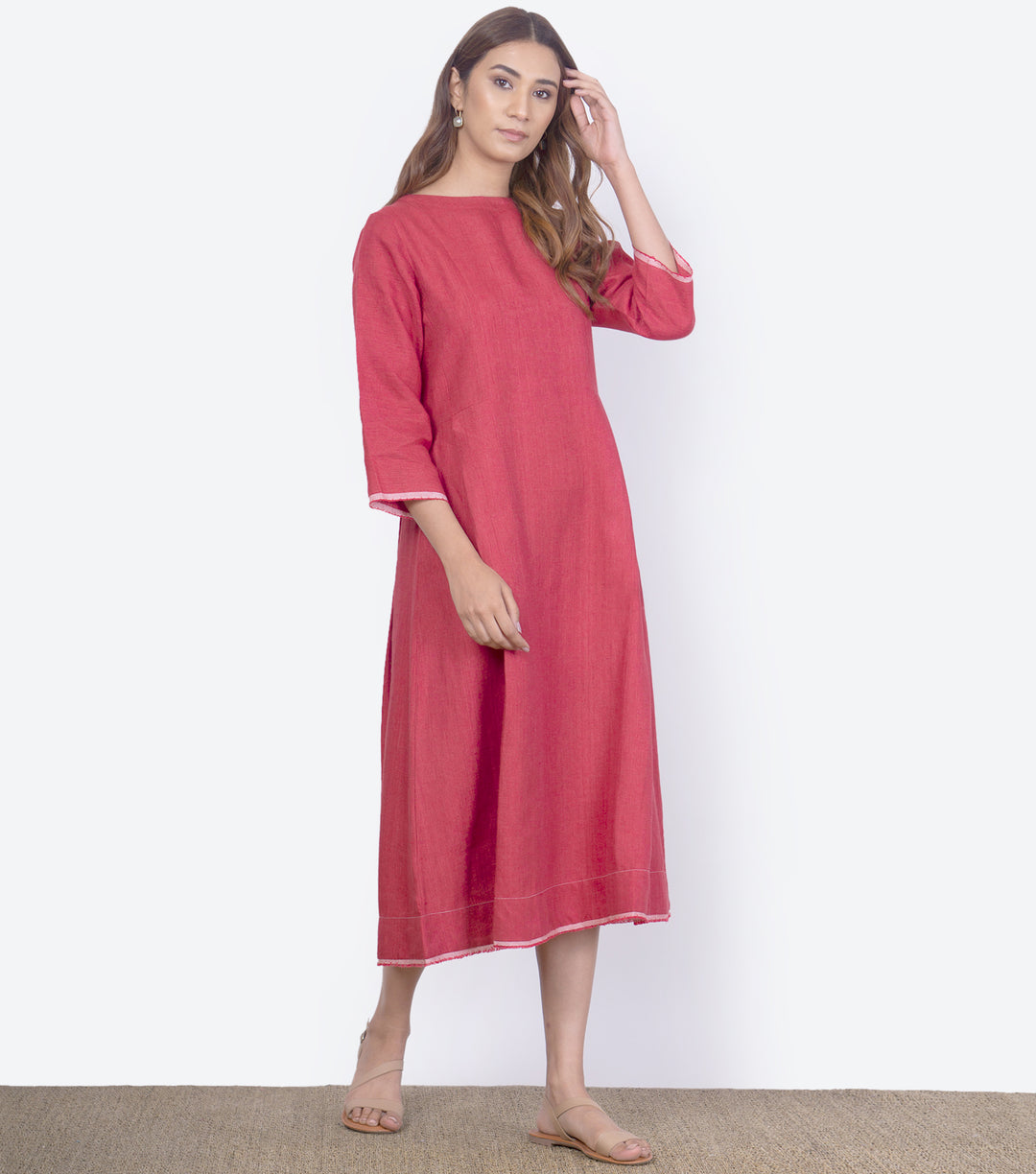 Red linen soild dress