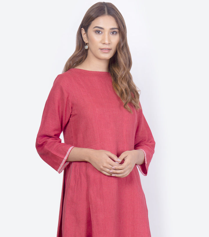 Red linen soild dress