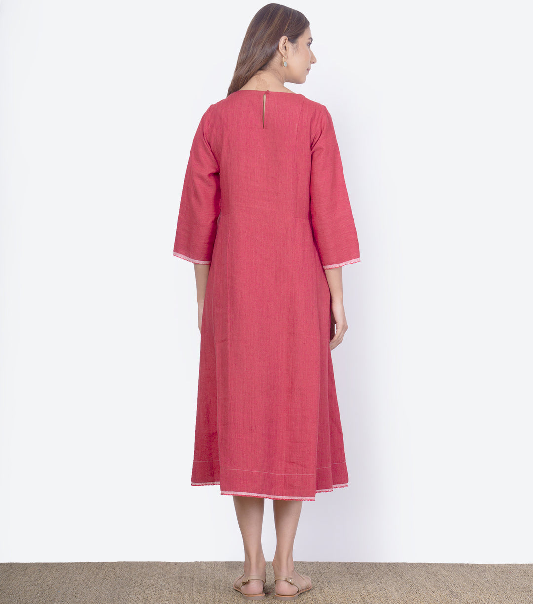 Red linen soild dress