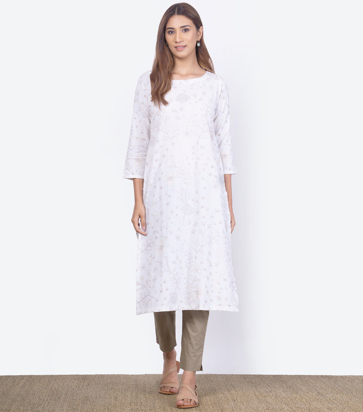 White Cotton Linen Summer Kurta