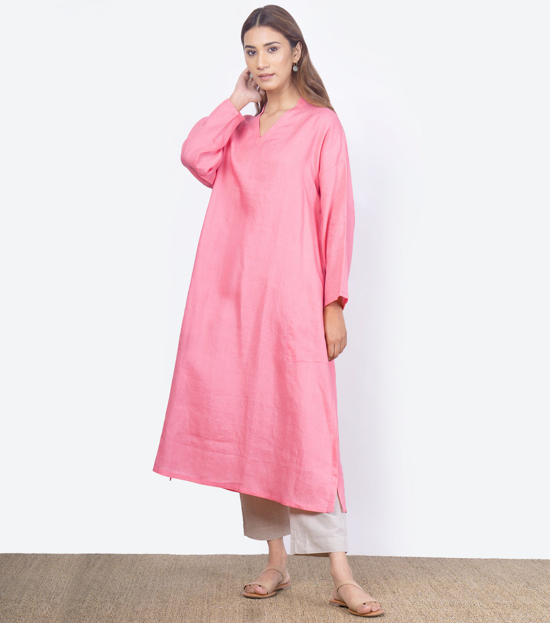 Pink linen kaftan