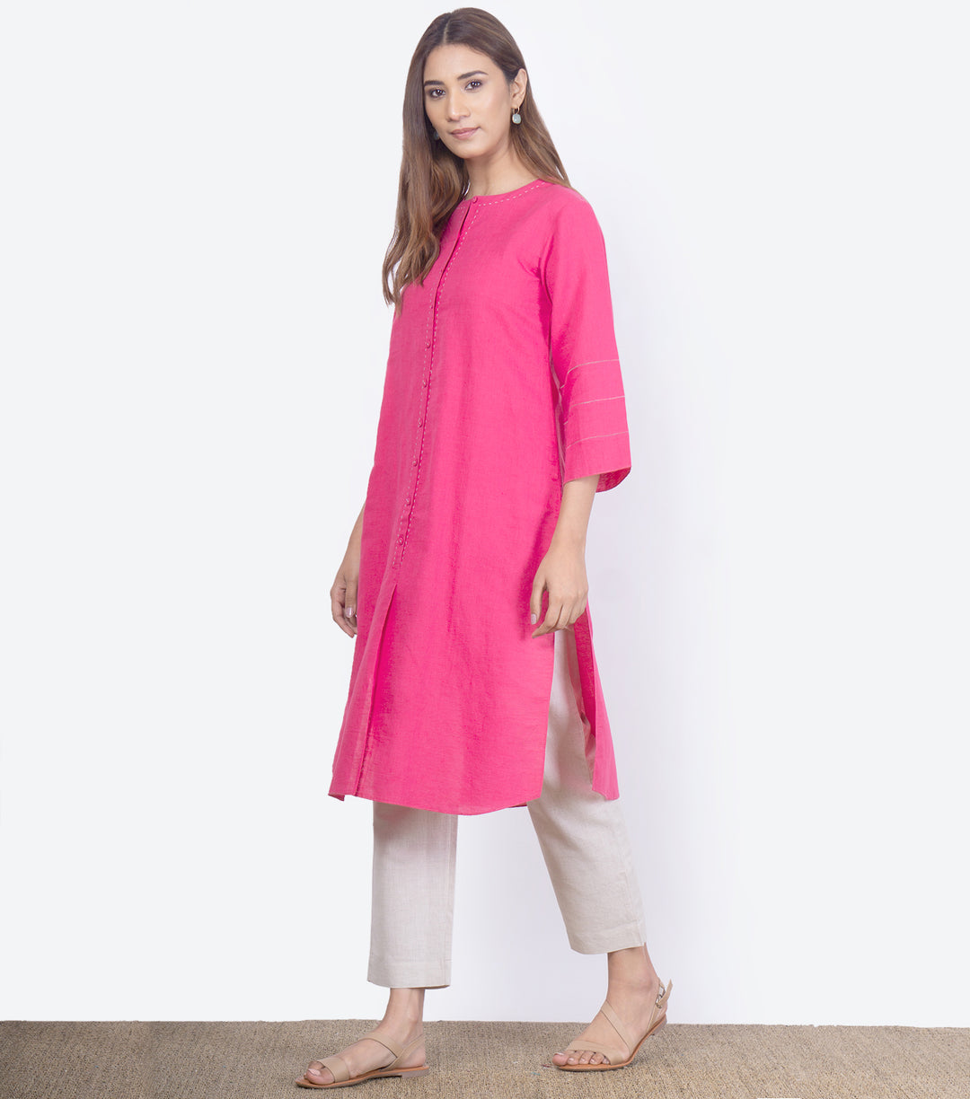 Hot pink linen kurta