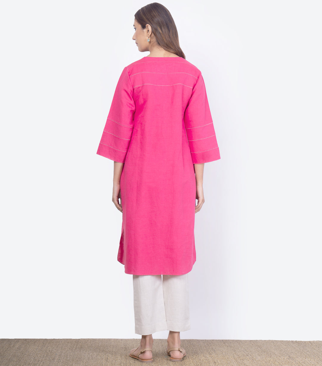 Hot pink linen kurta