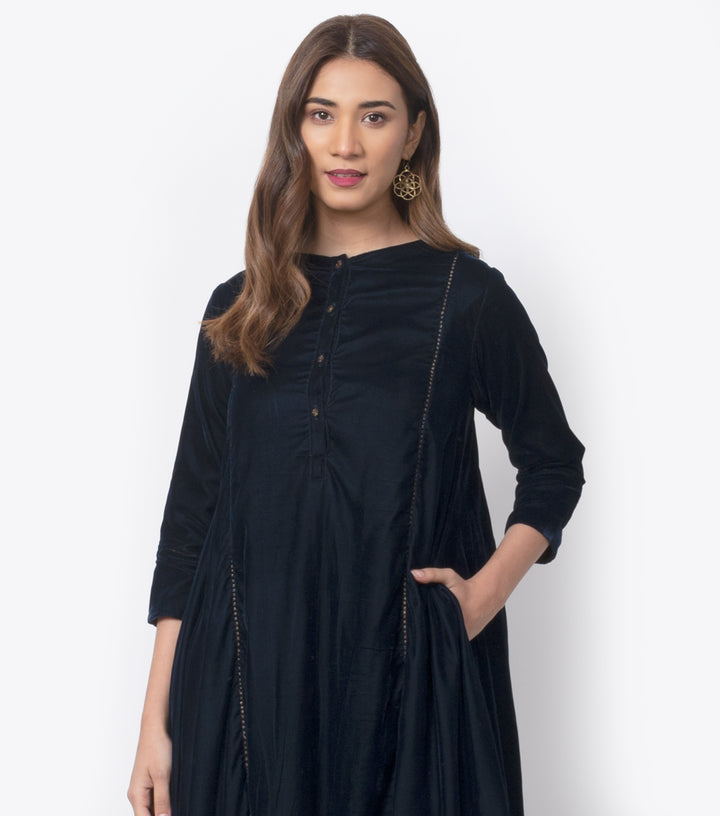 Navy A-Line Velvet Tunic