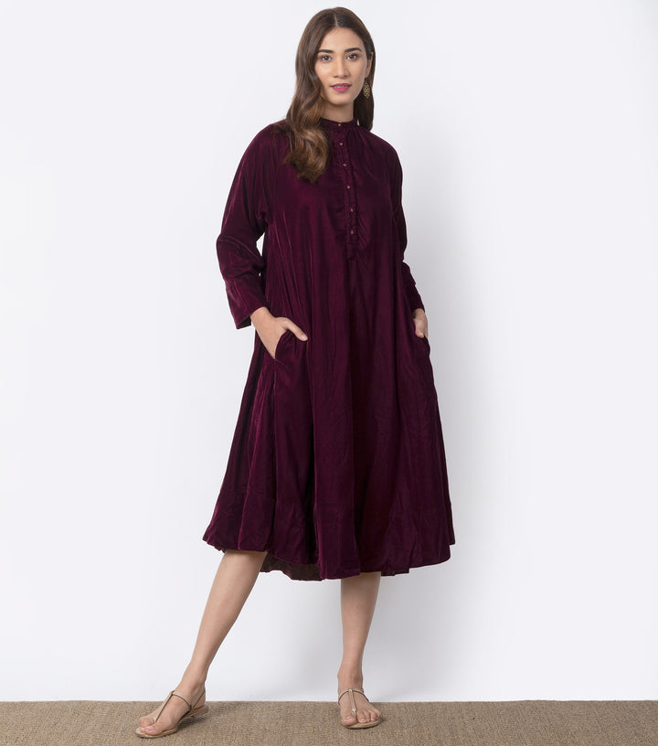 Plum A-Line Velvet Dress