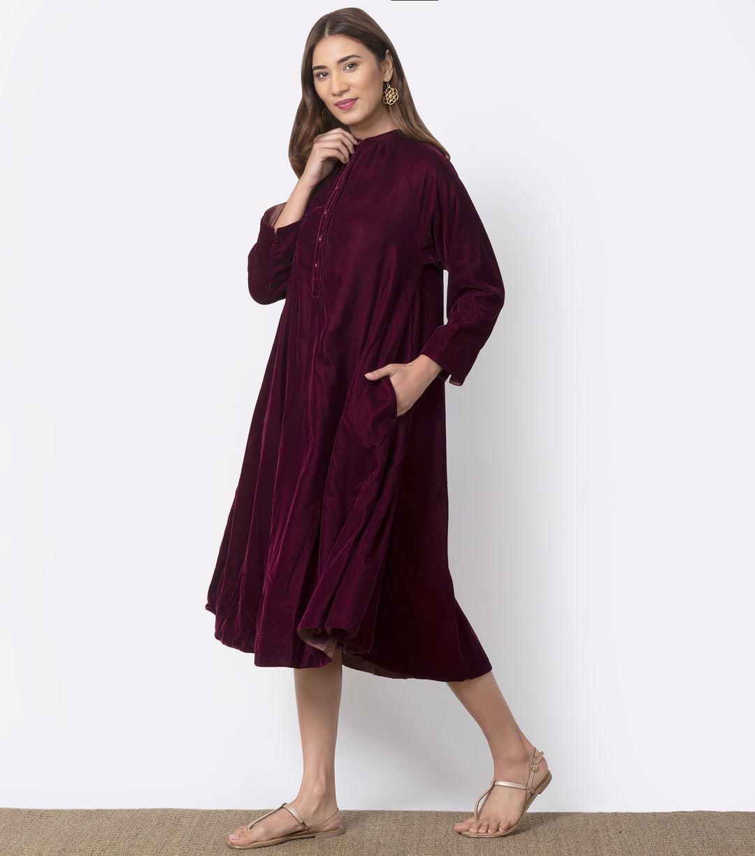 Plum A-Line Velvet Dress