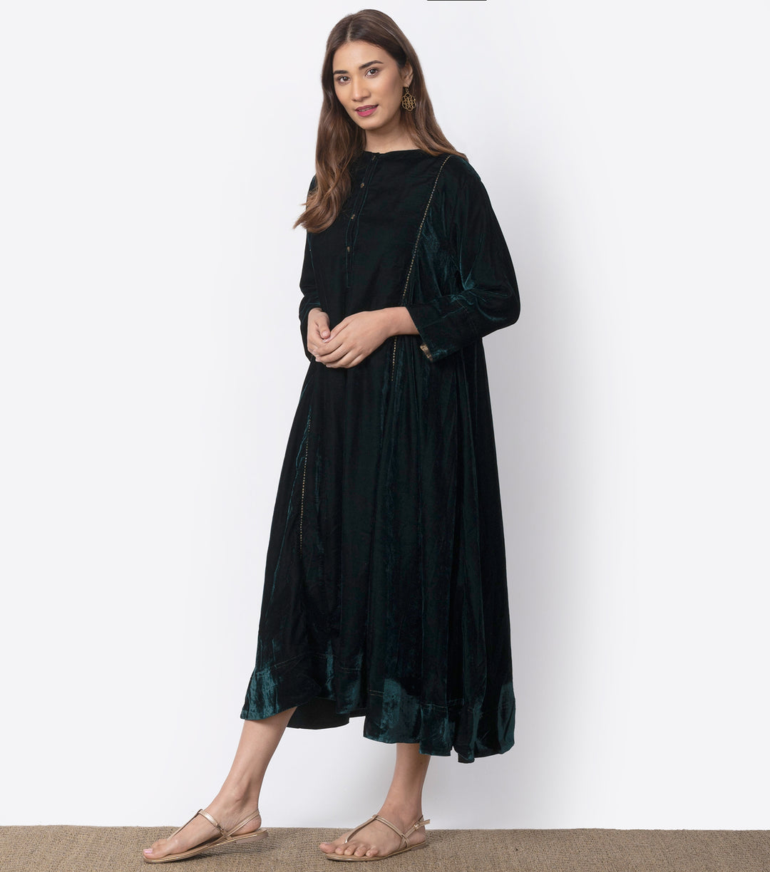 Green A-Line Velvet Tunic