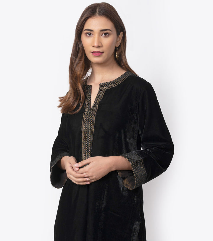 Black Velvet embroidered Suit Set