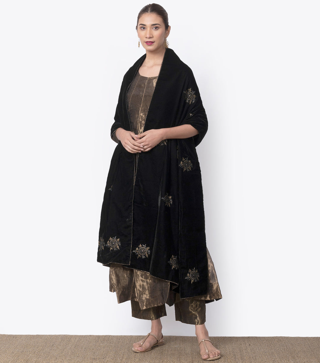 Black embroidered velvet dupatta