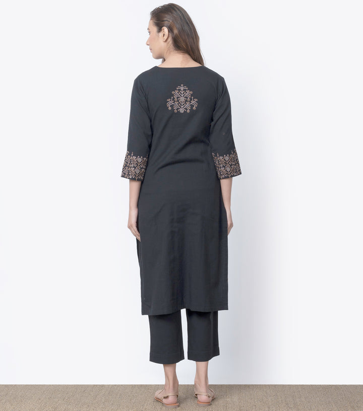 Black Embroidered Cotton Suit Set