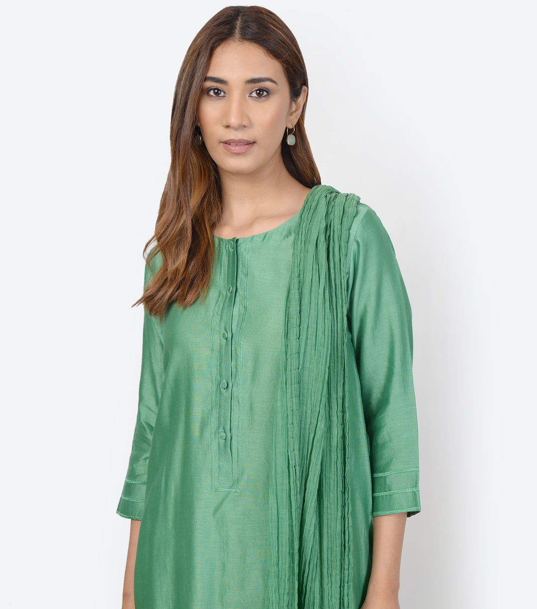 Green Cotton Silk Kurta & Dupatta Set