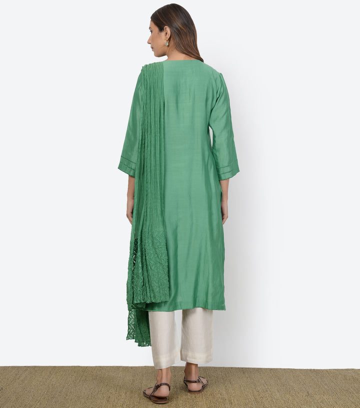 Green Cotton Silk Kurta & Dupatta Set