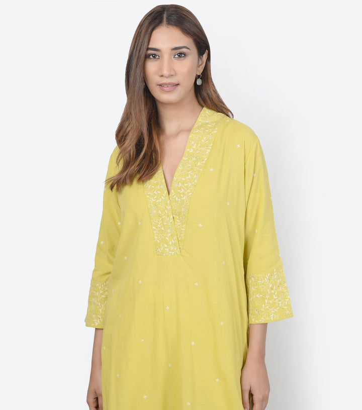 Yellow Cotton Silk Kurta & Dupatta Set