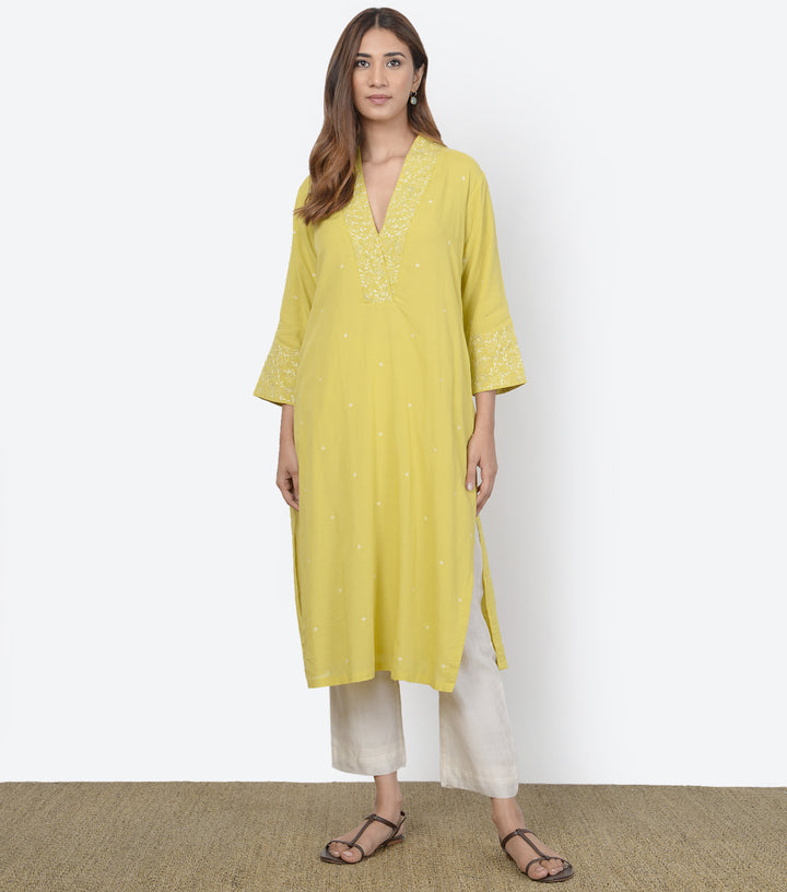 Yellow Cotton Silk Kurta & Dupatta Set