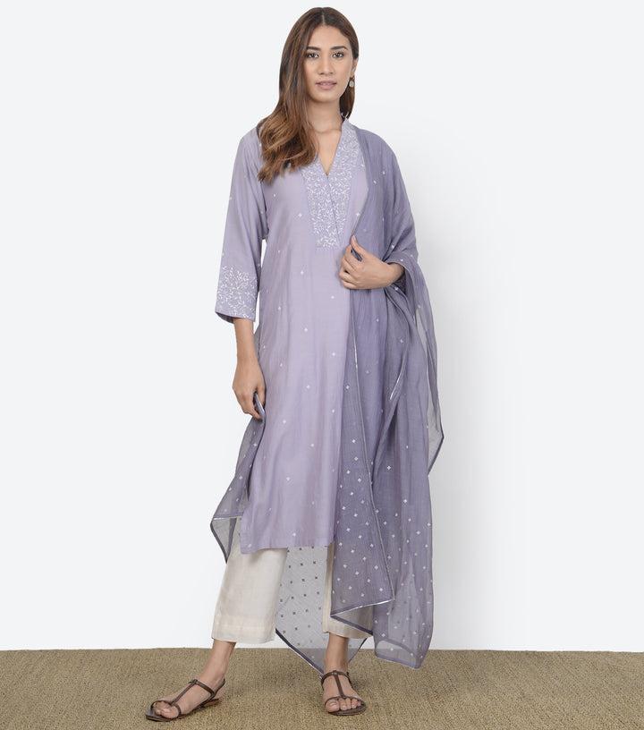 Mauve Cotton Silk Kurta & Dupatta Set