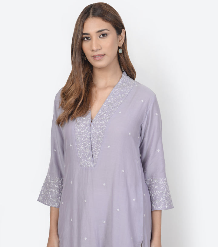 Mauve Cotton Silk Kurta & Dupatta Set