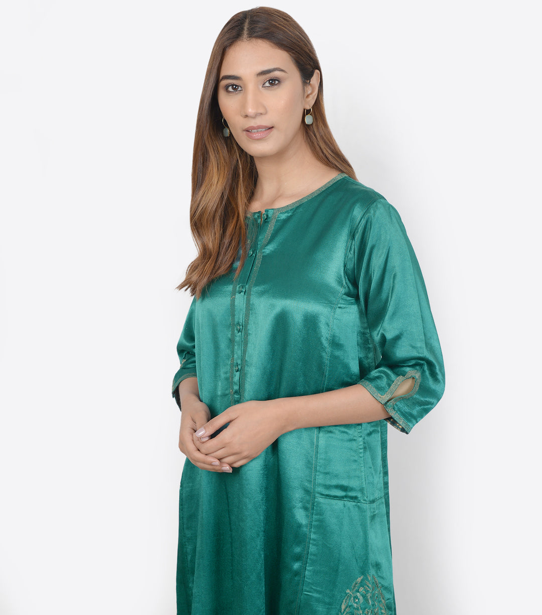 Emerald Mashroo Silk Kurta with pants - Set of 2