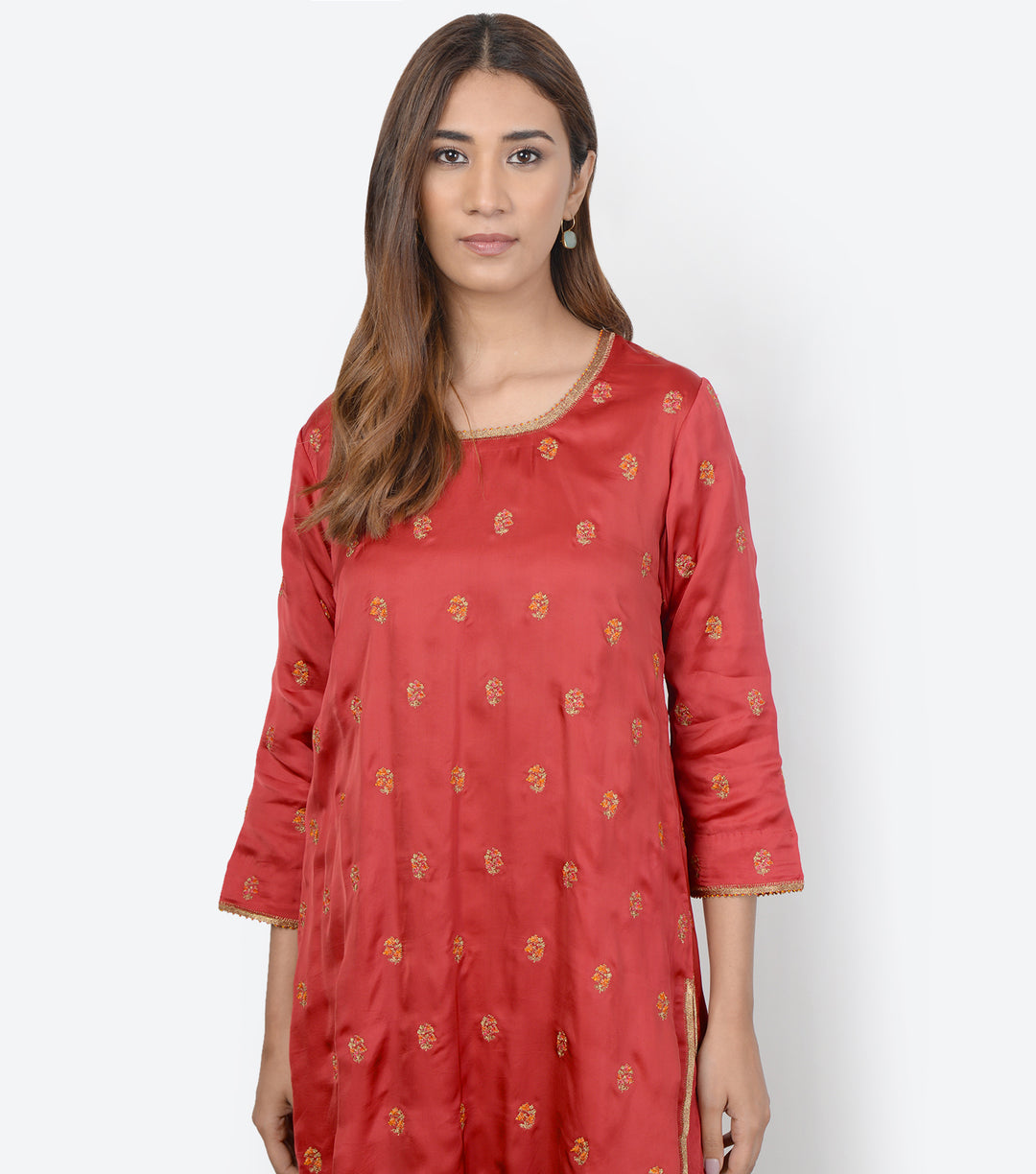 Maroon embroidered silk kurta set