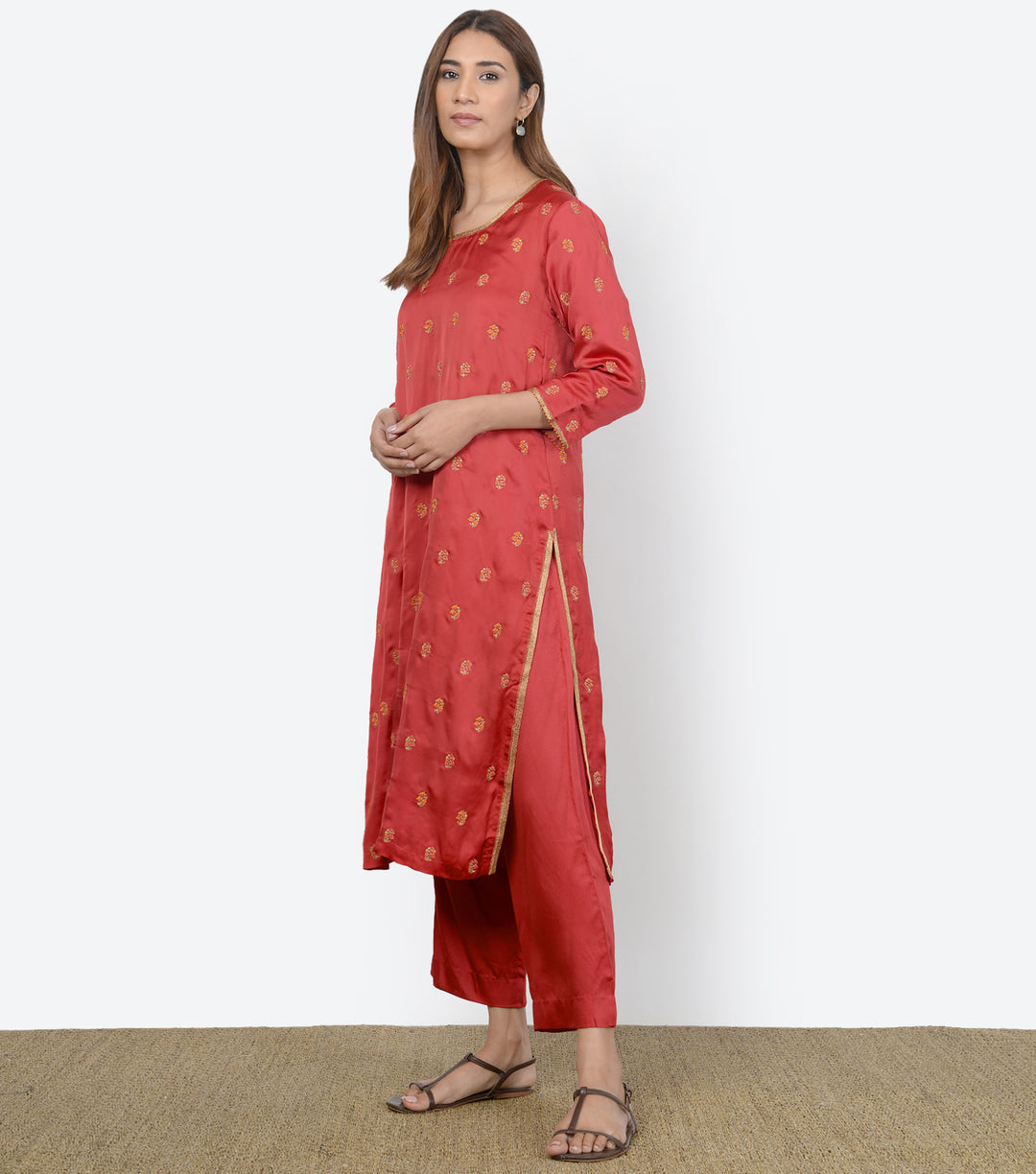 Maroon embroidered silk kurta set