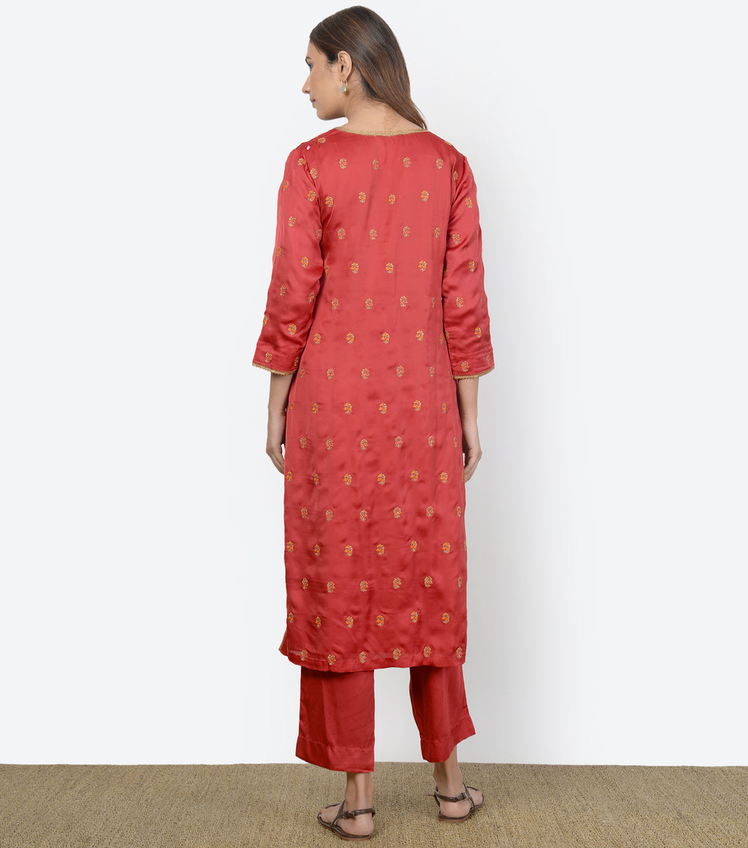 Maroon embroidered silk kurta set