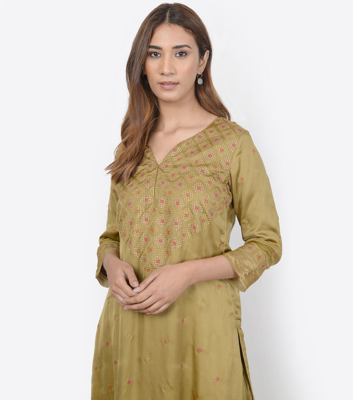 Olive Green Silk Suit Set