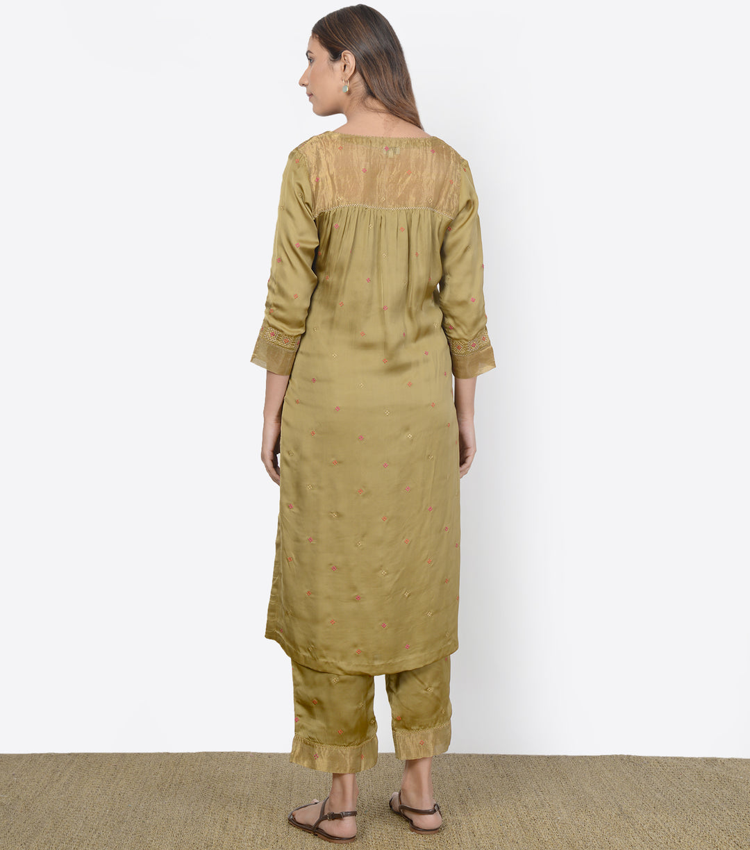 Olive Green Silk Suit Set