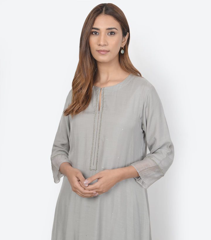 Grey Modal Silk Kurta & Pants Set