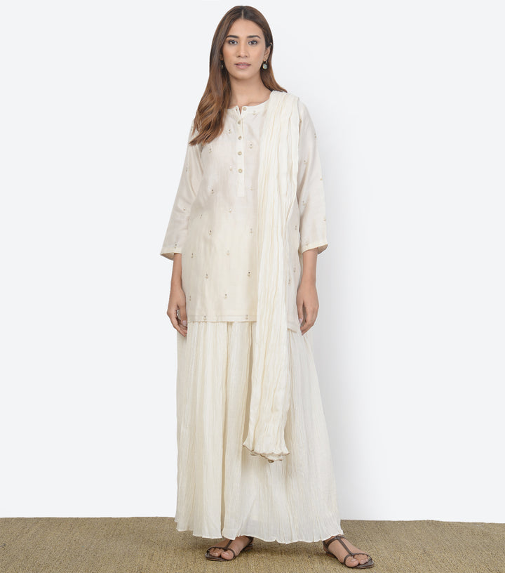 Ivory Chanderi Kurta & Skirt Set